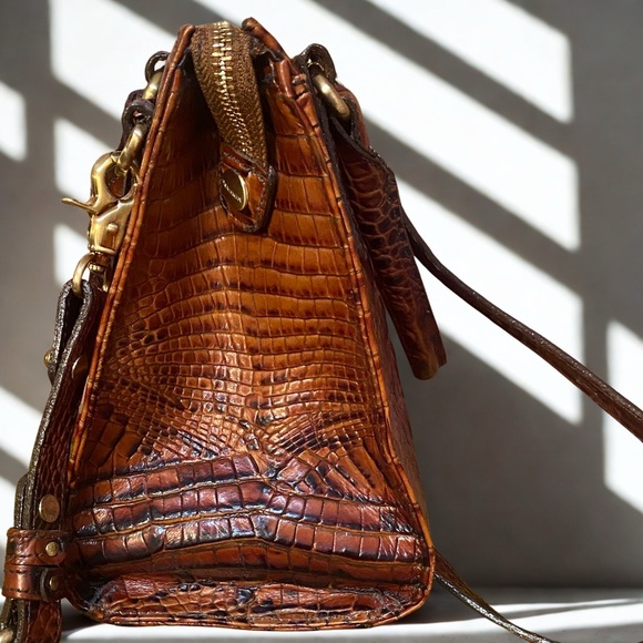 Brahmin Pecan Melbourne Croc Embossed Leather Satchel Crossbody Bag - Picture 3 of 8